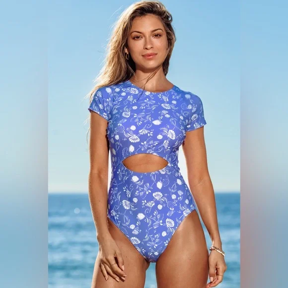 CUPSHE★パープル シーシェル バックジッパー ラッシュガード Cupshe | Swim | Purple Seashell Back Zipper Rash Guard